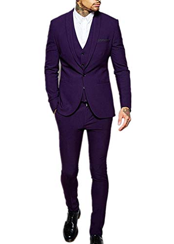 Costume homme violet 3 pièces coupe slim col châle pour silhouette ajustée