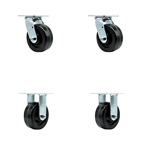 Phenolic Swivel Top Plate Casters Set of 4 Heavy Duty with 5 Inch Wheels - Includes 2 Swivel and 2 Rigid – 4,000 lbs. Total Capacity - Service Caster Brand
