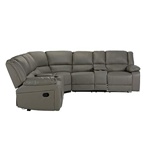 Fanye L-Shaped Symmetrical Sofa Pu Leather Upholstered Corner Couch With 2 Manual Reclining Motion Chaise And 4 Cup Holders For Living Room Furniture Sets Sectional, Grey-1 #TOP6