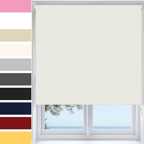 Ev Dekor Roller Blinds - Cream 180 Width 165 cm Drop, Thermal Blackout Roller Blind Insulated UV Protection Child Safe Premium Fabric Home Office Window Blinds