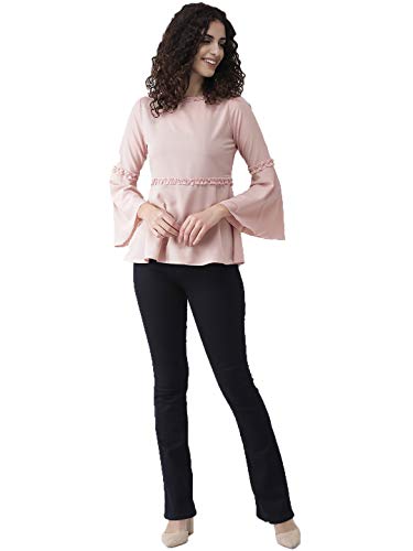 Image of Style Quotient Grey Polyester Solid Flared Sleeves Casual Tops