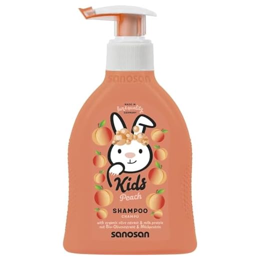 sanosan Shampoo Pfirsich für Kinder & Babys 200 ml - Haarshampoo mit Bio Olivenextrakt & Milchprotein - Haarpflege, Haar Shampoo für Kind & Baby