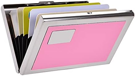 RFID Credit Card Holder Metal Wallet Stainless Steel and Pu Leather Credit Card Protector Case (pink)
