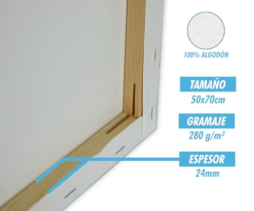 Miniatura 3 de Chely Intermarket Mod563 Lienzos Para Pintar 50x70 Cm Bastidor Madera 24 Mm Algodón Blanco Preimprimado Profesional Para Acrílico Óleo Manualidades Bellas Artes Artistas Aficionados