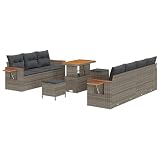 vidaXL Conjunto de Sofás Modulares de Jardín de 10 Piezas con Cojines Grises y Mesa de Madera Taupe - Muebles para Patio