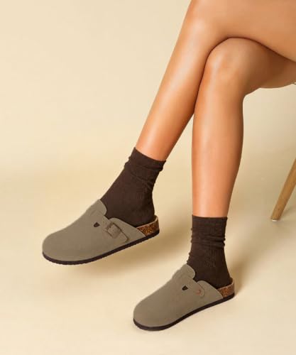 Image of ODOLY Genuine Suede Clogs for Women Men Comfort Cork Footbed Potato Shoes