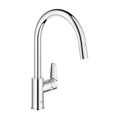 Image of Grohe StartEdge Pull-Out Single-Lever Sink Mixer Faucet| Deck Mounted Kitchen Sink Tap | Hot and Cold Single Lever Faucet with 360 Swivel Spout | Chrome Finish | 10 Year Warranty | 30551000