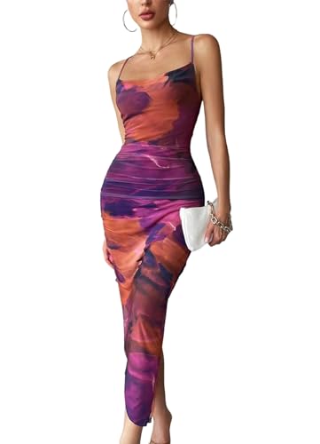 Women's Summer Bodycon Dresses 2025 Sexy Mesh Tropical Dresses Tie Dye Beach Vacation Party Dress for Women