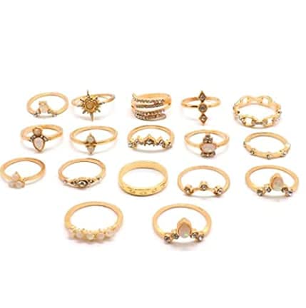 Yovic Boho Gold Knuckle Rings Crystal Geometric Stackable Mid Finger Ring Set Sun Statement Joint Rings Hand Jewelry for Women and Girls(17PCS) (Sun)
