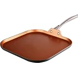 FeLamp All in One Pan 11 Inch Copper Grill Pan Non-Stick Square Griddle Pan with Stainless Steel Han