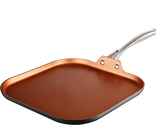 Felamp All In One Pan 11 Inch Copper Grill Pan Non-Stick Square Griddle Pan With Stainless Steel Handle Dishwasher Safe Oven Safe Ptfe Pfoa Free(Upgrade) #TOP4