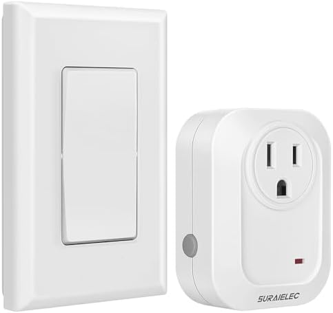 Suraielec Wireless Wall Switch Remote Control Outlet, No Wiring Needed, 100ft RF Range, Pre-Programmed, Expandable Remote Light Switch Kit for Plug in Pendant Light, Lamp, Small Electrical Appliance