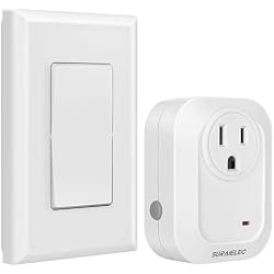 SURAIELEC Wireless Wall Switch Remote Control Outlet, No Wiring Needed, 100ft RF Range, Pre-Programmed, Expandable Remote Light Switch Kit for Plug in Pendant Light, Lamp, Small Electrical Appliance