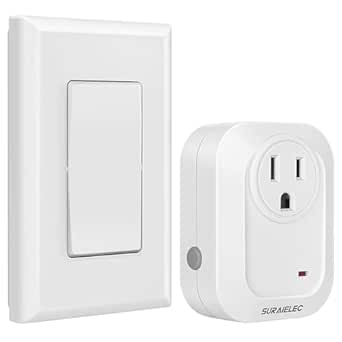 Suraielec Wireless Wall Switch Remote Control Outlet, No Wiring Needed, 100ft RF Range, Pre-Programmed, Expandable Remote Light Switch Kit for Plug in Pendant Light, Lamp, Small Electrical Appliance