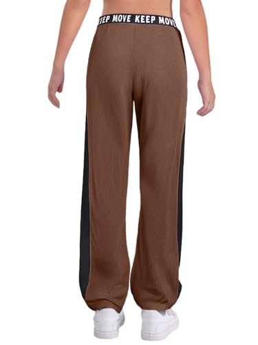 Kids Girls Color Block Ribbed Flared Pants Running Workout Sweatpants Athletic Dance Trousers2