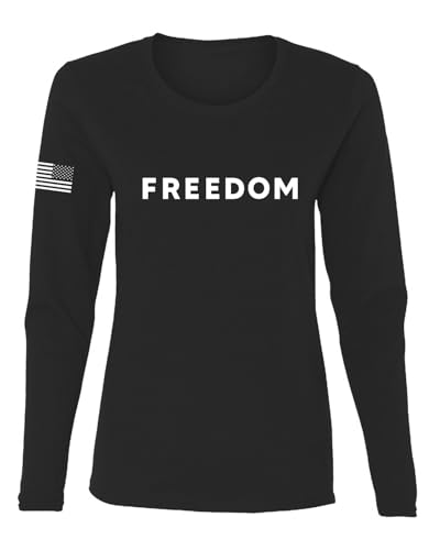 Freedom Shirt – Simple Freedom Text T Shirt for Men & Women Patriotic American Pride USA Flag Womens Long Sleeve T-Shirt, Black, Medium