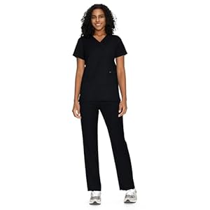COZYFIT Scrubs for Women – Mock Wrap Top & Straight Leg Pants with 6 Pockets, Back Princess Seams, Soft Fabric
