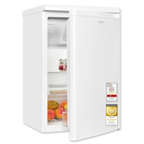 Exquisit Kühlschrank mit Gefrierfach | 109 l Nutzinhalt, Energieklasse E, 40 dB(A) | kompakte Bauform, 4-Sterne-Gefrierfach, LED-Beleuchtung, manuelle Abtauung | KS516-4-E-040E weiss