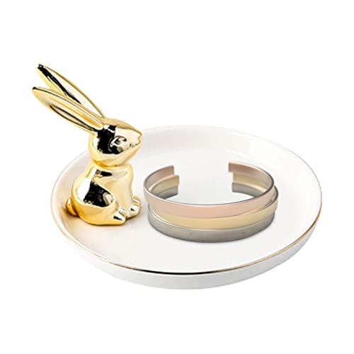 Pewell baratijas conejo | Titular anillo cerámica Decoración conejo Lindo - Portabujas compromiso boda Moderna decoración cerámica conejo lindo