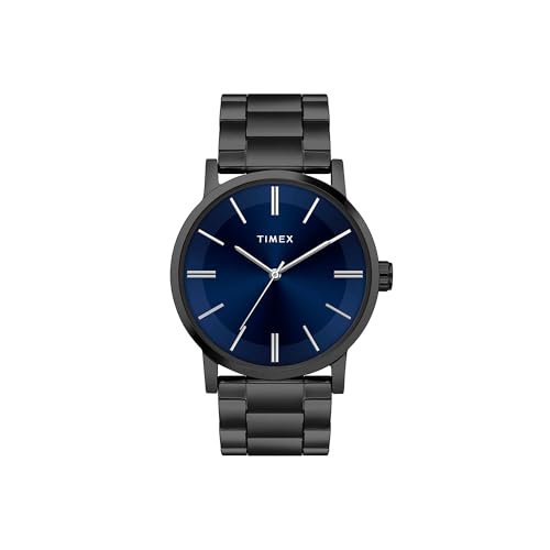 TIMEX Analog Watch for Man with Blue Round Dial & Black Stainless Steel Bracelet Band Water Resistant Men's Wrist Watches - TWHG35SMU08