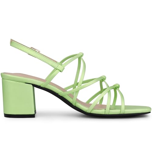 Allegra K Allegra K Women's Square Toe Knots Ankle Strap Lime Green Chunky Heels Sandals - 8 M US