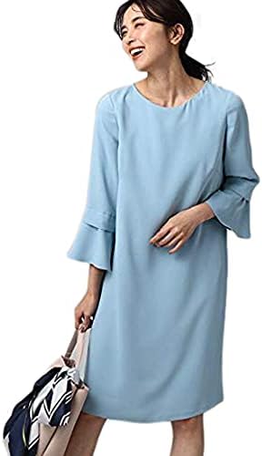 Amazon Co Jp アンタイトル ミドルワンピース 洗える サテンフレアスリーブワンピース レディース ブルー 092 03 L 服 ファッション小物