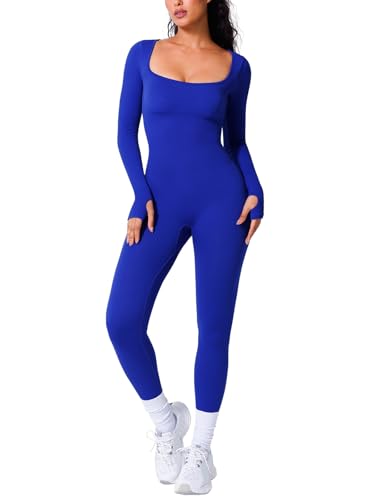 BRXL Long Sleeve Jumpsuit for Women Built-In Bra Workout Yoga Full Body Suits Shapewear One Piece Bodycon Jumpsuits