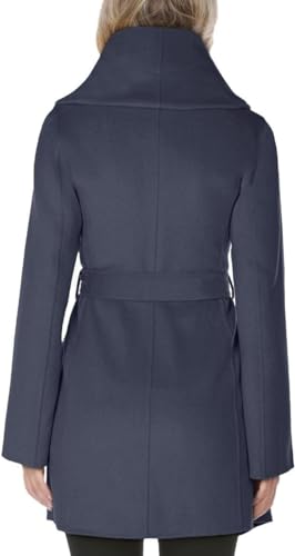 Image of TAHARI Womens Double-faced Luxury Soft Wool Blend Peacoat Removable Belt Wool Coat Oversized Collar