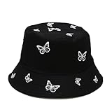Quanhaigou Embroidered Bucket Hats Unisex Summer Travel Beach Fisherman Cap for Men Women Teens (Black Butterfly)