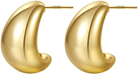 LOUMILEO Bottega Earring Dupes Chunky Gold Hoop Earrings Gold Hoop Earrings for Women 14K Real Gold Plated Thick Gold Hoop Earrings Chunky Gold Hoops Lightweight Gold Teardrop Earrings for Women