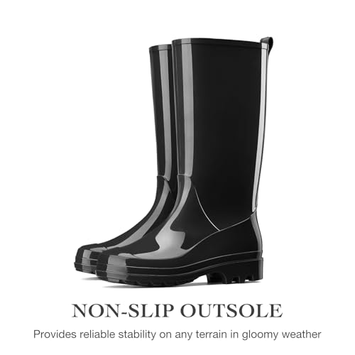 HISEA Rain Boots for Women Waterproof Garden Boots, Knee High Rain Shoes with Comfort Insole, Non-Slip Seamless Tall Rain Boots, Black Size 7 by HISEA - Image 3