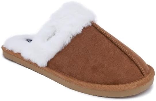 Nautica Women Fur Trimmed Warm Cozy Slippers (Tan, US Footwear Size System, Adult, Women, Alpha, Medium, Medium)