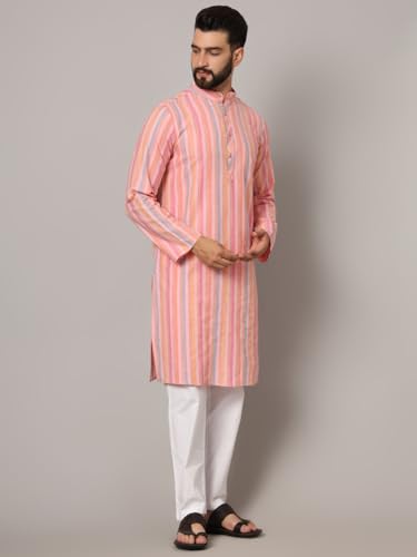 Image of LATEST CHIKAN Men's Cotton Regular Premium Long Kurta Full Sleeves - Casual Ethnic Wear