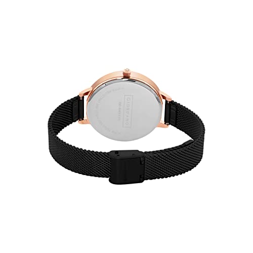 Image of Giordano Black Analogue Watch for Women with Rose Gold Case and Black Stylish Mesh Band Ladies Wrist Watch with Studds on Dial to Complement Your Party Look, Gift for Women