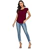 Milumia Womens Casual Round Neck Basic Pleated Top Shirt Curved Keyhole Back Blouse (Burgundy, Large, Cap Sleeve)