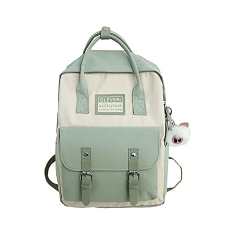 Kawaii Backpack with Bear Pendant, Aesthetic Canvas Students Schoolbag Shoulder Tote Bag Casual Daypack Back to School, Light Green, L, Rucksack Backpacks Cover
