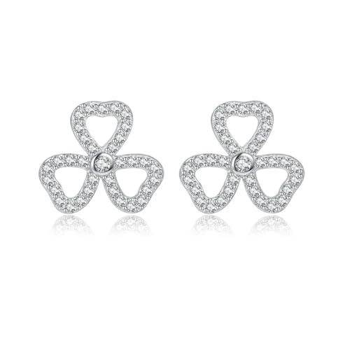 Reffeer Solid 925 Sterling Silver CZ Flower Stud Earrings for Women Teen Girls Sparkling Flower Stud Earrings for Spring