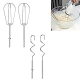 4-tlg. Satz Edelstahl Rührgerät-Zubehör: Schneebesen, Knethaken & Turbo-Rührer - Ersatzteile kompatibel mit Kitchenaid KHM3, KHM5, KHM7, KHM9 Serie
