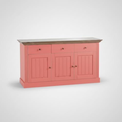 Image of APRODZ Solid Wood Alegre Sideboard Storage Cabinet for Living Room | Light Coral Pink Red