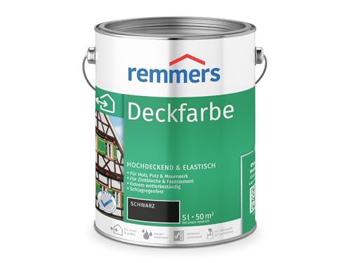 Remmers Peinture Finition Noir, 5 litres, Peinture aqueuse pour intérieur et extérieur, protection contre les intempéries pour le bois, le zinc, et nombreux...