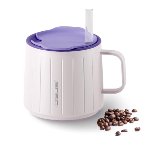Ideus 14 oz Insulated Coffee Mug with Handle and Lid, Violet