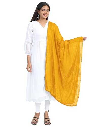 Image of Miraan Solid Pure Cotton Dupatta with Pom Pom Border, 2.25 meters length (DUPCOTTON)