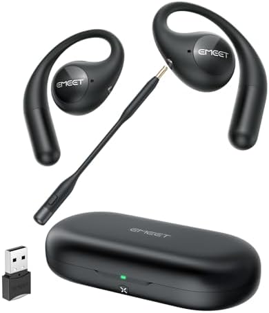 eMeet Airflow Open Ear Headphones, Bluetooth 5.3 Wireless Headsets with Detachable Microphone, 40 Hours Playtime, IPX5, Wireless Earbuds, Multipoint Pairing, App Control, Ultra Comfort(Black)