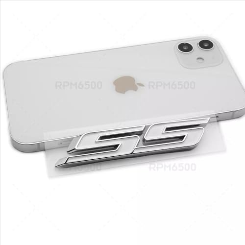 Image of 2Pcs Slant SS Emblems Side Car Badge Decal Compatible with Chevy Camaro Impala Malibu Holden 2010-2026 (Chrome White)