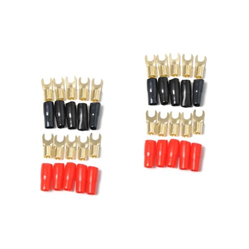 VILLFUL 10 Pairs Copper Spade Crimp Connectors Speaker Wire Connectors Gold Plated Connector Crimp Barrier Spades 8ga Terminal Crimp Terminals Spade Terminal