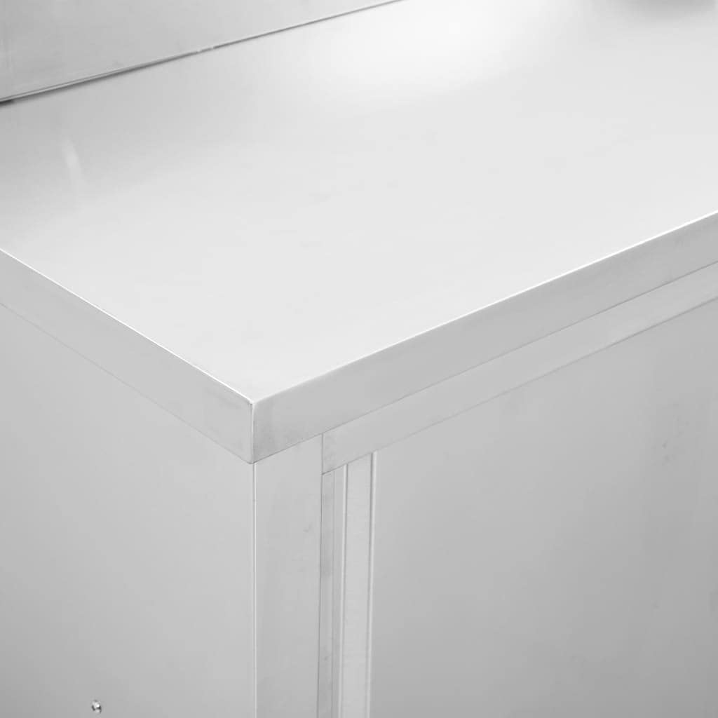 KOIECETA Armario de trabajo con puertas correderas, mesa de trabajo, acero inoxidable, 100 x 50 x (95-97) cm
