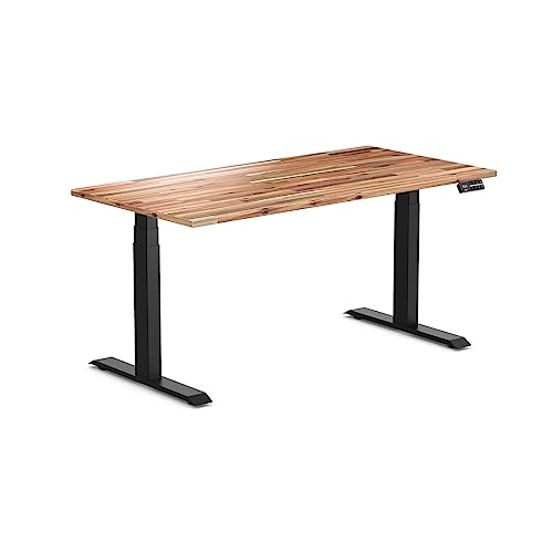 Image of Desky Dual Hardwood Sit Stand Desk Acacia 60 inch Matte Black