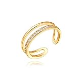 Aobei Pearl 18K Gold CZ Fake Diamond Stackable Rings Cute Thin Gold Engagement Adjustable Open Knuckle Rings Eternity Bands for Women