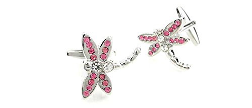 1 Par de Mancuernillas Hombre con Cristal Rosa Libélula
