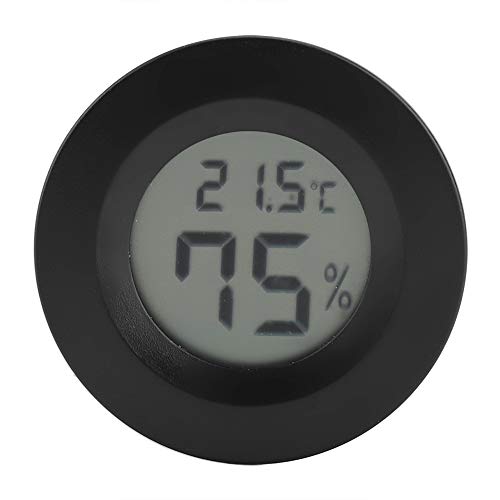 Mini Thermometer Digital Rund LCD Monitor Temperatur Luftfeuchtigkeit Innenraum für Gewächshaus Babyroom Reptile Inkubator (Schwarz)